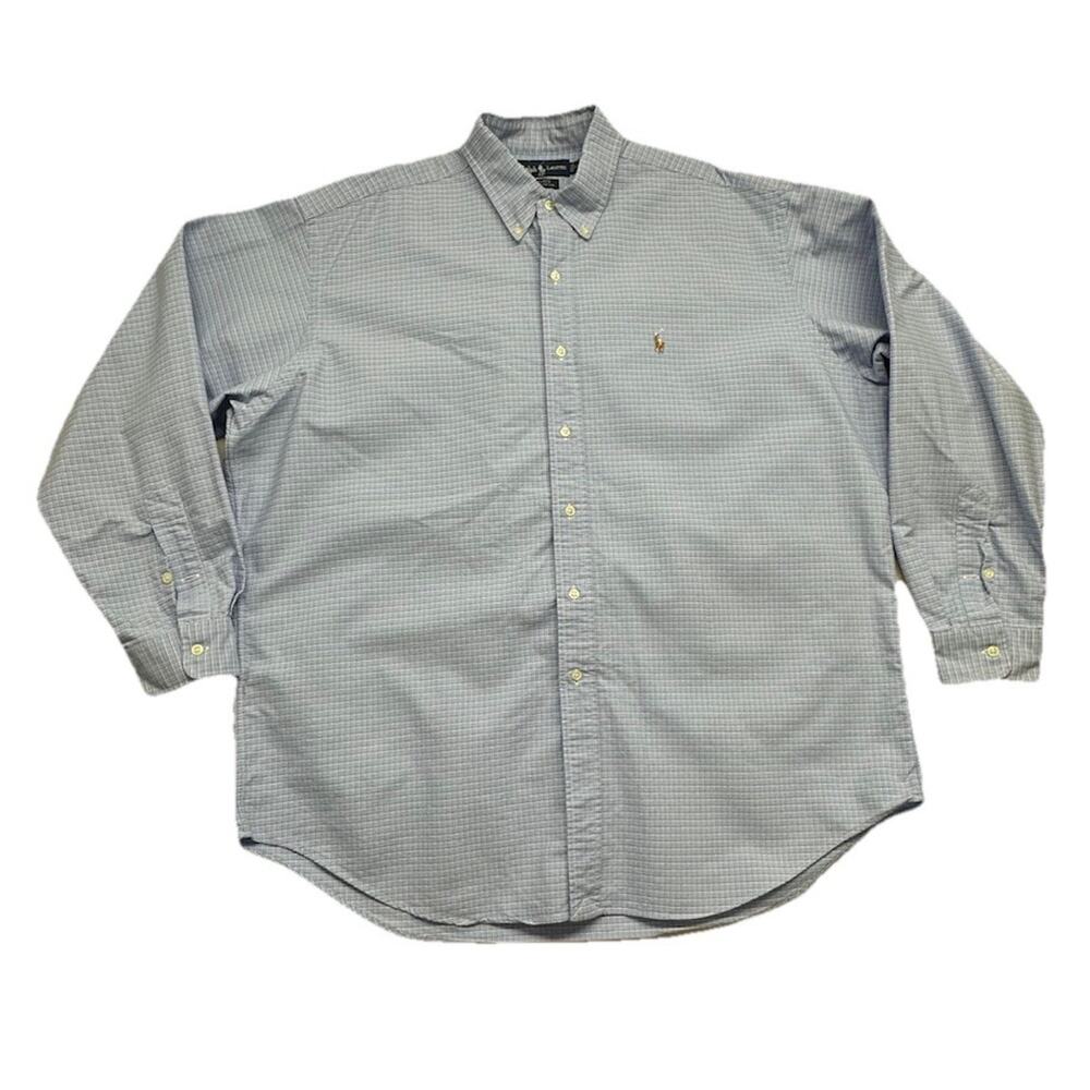 Polo Ralph Lauren Mens XL Cotton Blake Button Up Blue Plaid Dress Shirt